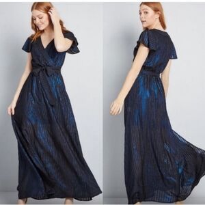 Modcloth Black and Blue Striped Shimmer Maxi Dress size S